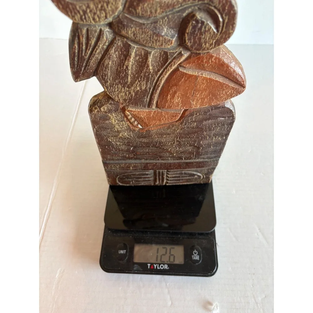 Vintage Mayan Aztec Hand Carved Wood Wall Plaque Folk Art Figure 21 Inch